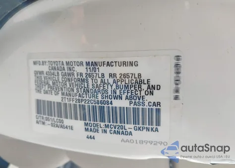 2002 Toyota Camry Solara Sle V6 из США, поврежденный, VIN 2T1FF28P22C586084